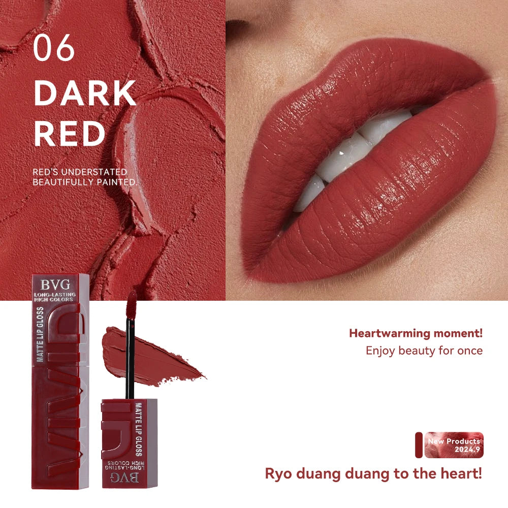 Rouge à Lèvres Liquide Mat Longue Tenue – Non Gras, Non Décolorant, Teintes Chaudes | 6 Couleurs | BVG