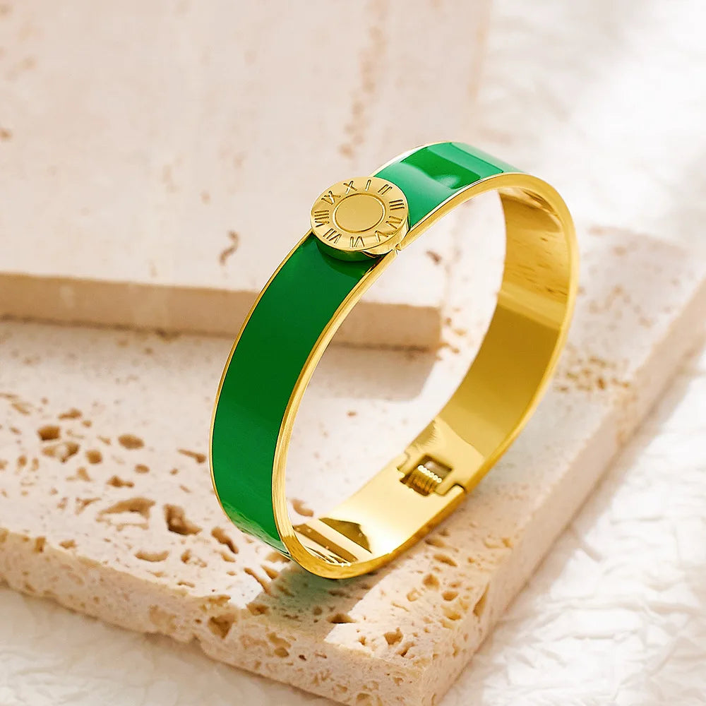 Bracelet Luxe Chiffres Romains – Acier Titane Plaqué Or 18K, Impérméable, Pour Femme
