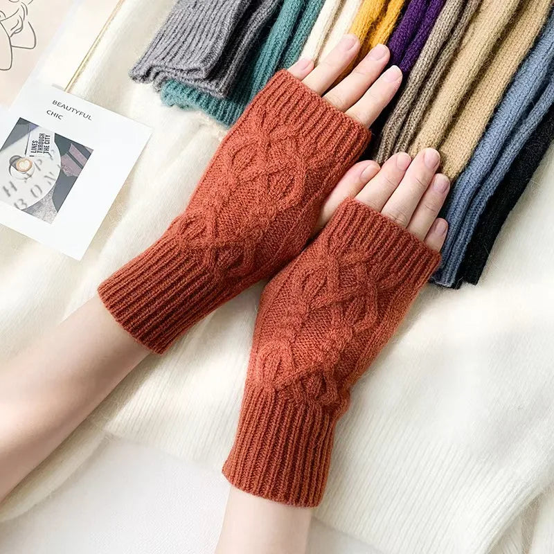 Women's knit fingerless mittens