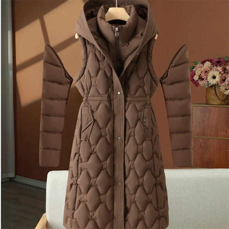 Women's long hooded padded coat