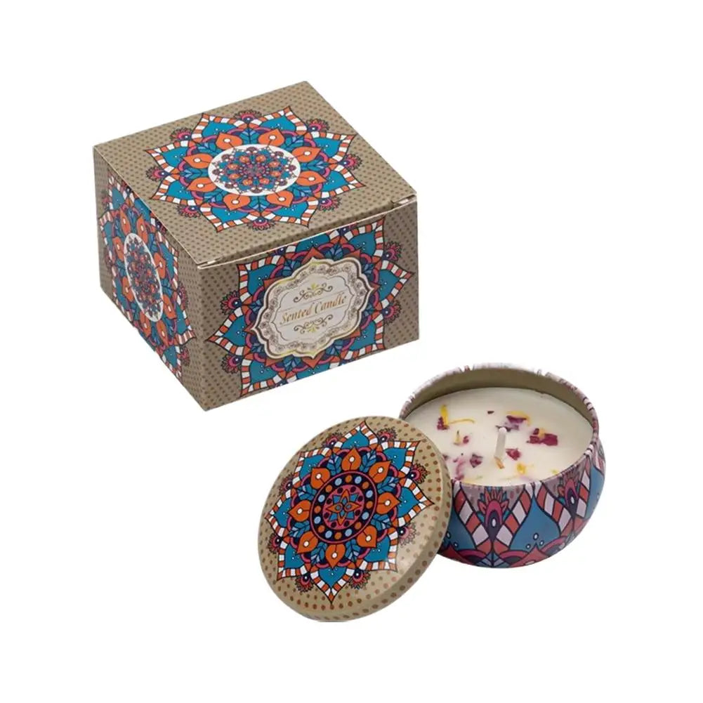 Bougie Parfumée Fleurs Séchées en Cire de Soja – Boîte Rétro, Sans Fumée, Cadeau Anniversaire
