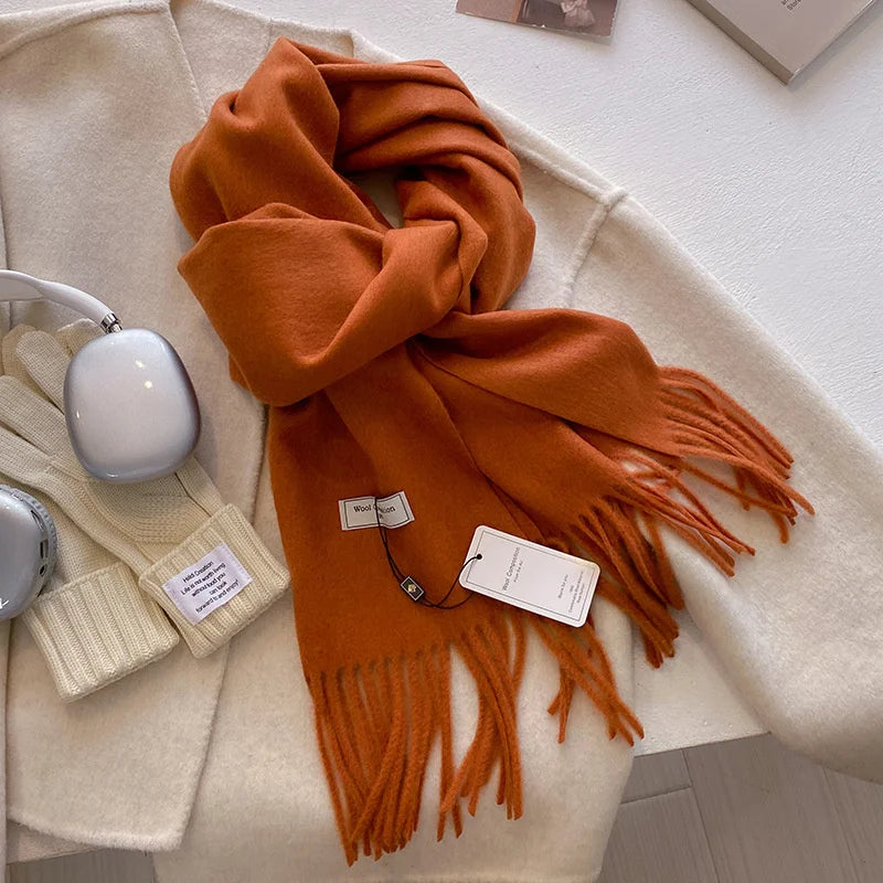 Solid Long Fringed Scarf
