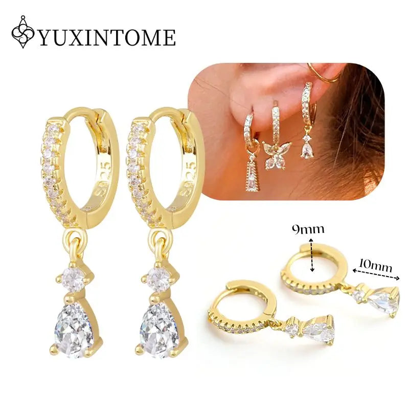 Boucles d'Oreilles Créoles Huggie Argent 925 – Zircon & Cristal, Goutte d'Eau, Certifiées GDTC, 73 Styles
