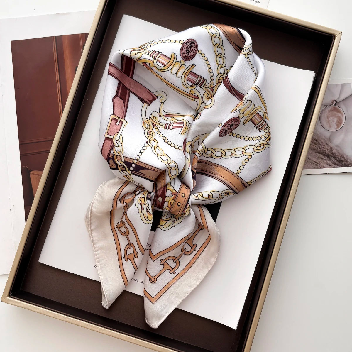 Women's Printed Square Scarf – Luxury Satin, Elegant Headband, 70x70cm