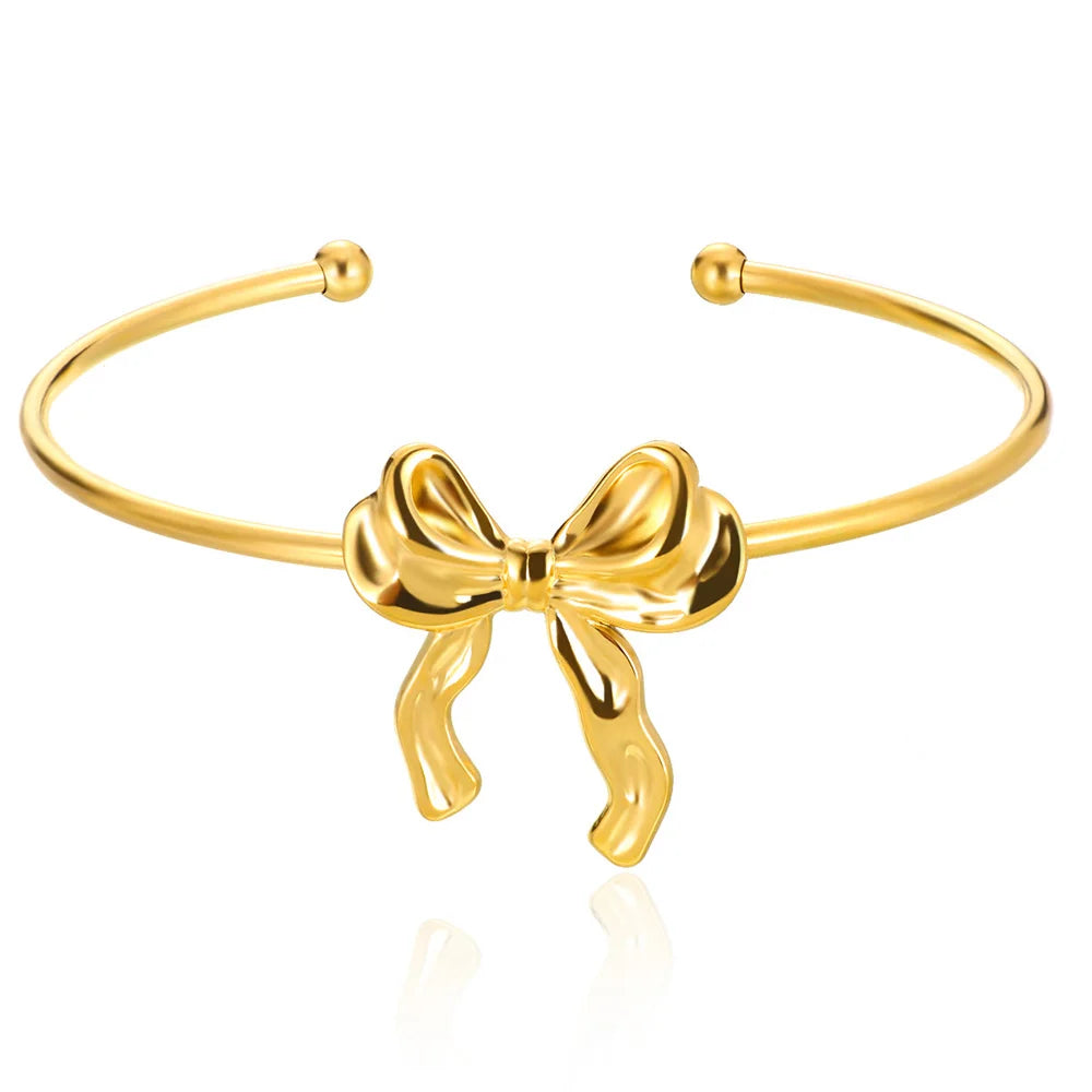 Bracelet Jonc Classique Texturé – Acier Inoxydable Doré, Ouvert, Pour Femme
