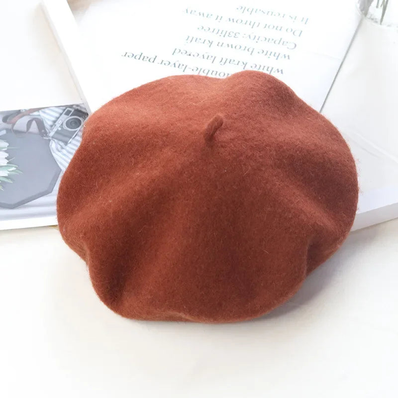 Béret uni en laine mélangée pour femme