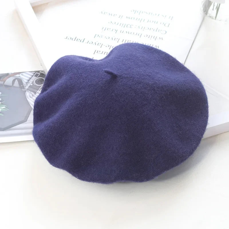 Béret uni en laine mélangée pour femme