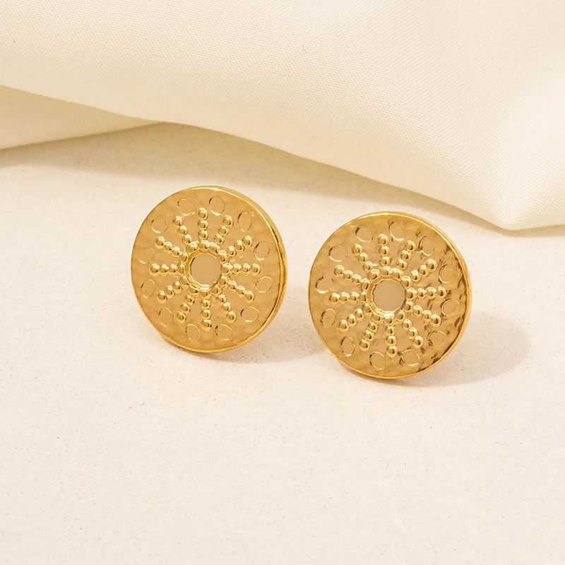 Clous d'Oreilles Soleil Lune Étoile – Acier Inoxydable Plaqué Or, Style Céleste Unisexe, 9 Modèles