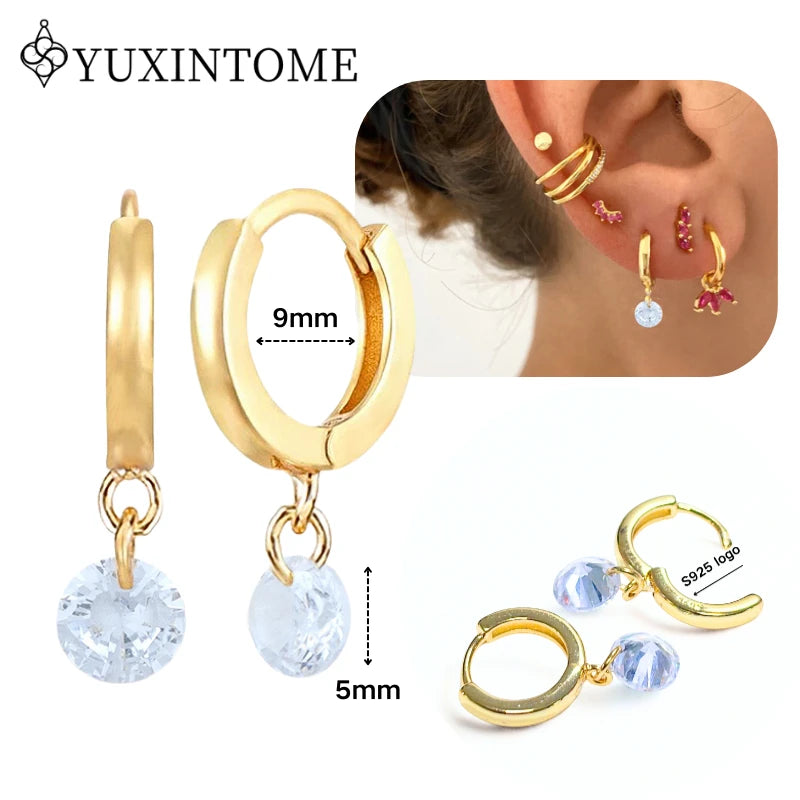 Boucles d'Oreilles Créoles Huggie Argent 925 – Zircon & Cristal, Goutte d'Eau, Certifiées GDTC, 73 Styles