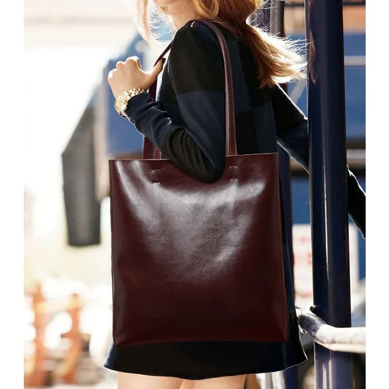 Large cowhide leather tote bag for women - Luxury vintage handbag for office