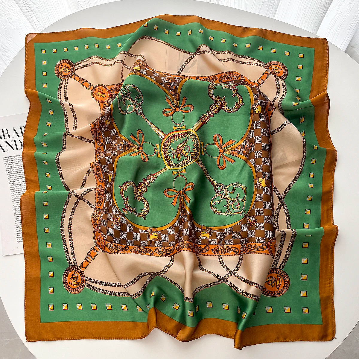 Women's Printed Square Scarf – Luxury Satin, Elegant Headband, 70x70cm