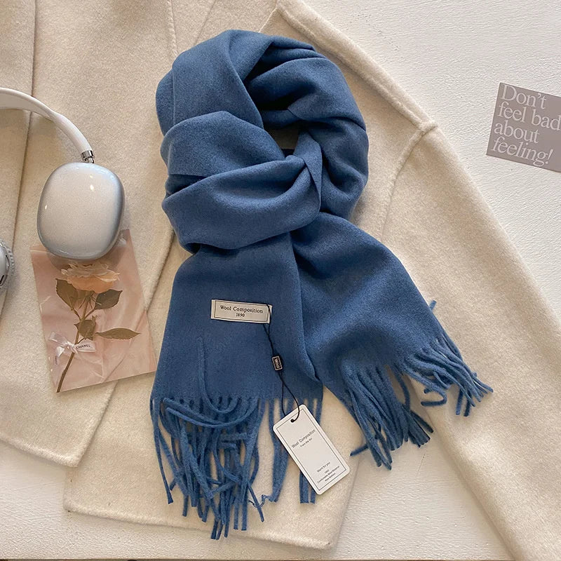 Solid Long Fringed Scarf