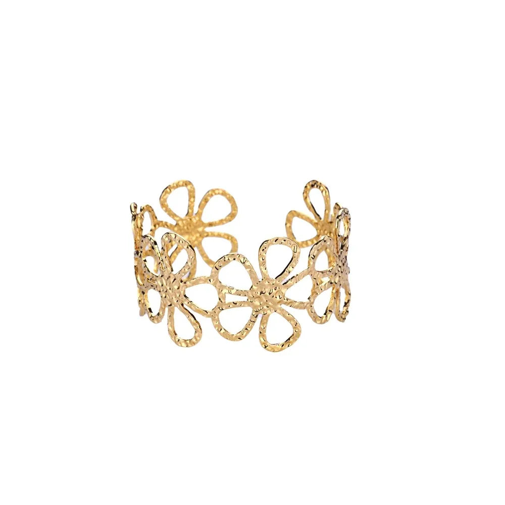 Bracelet Jonc Classique Texturé – Acier Inoxydable Doré, Ouvert, Pour Femme