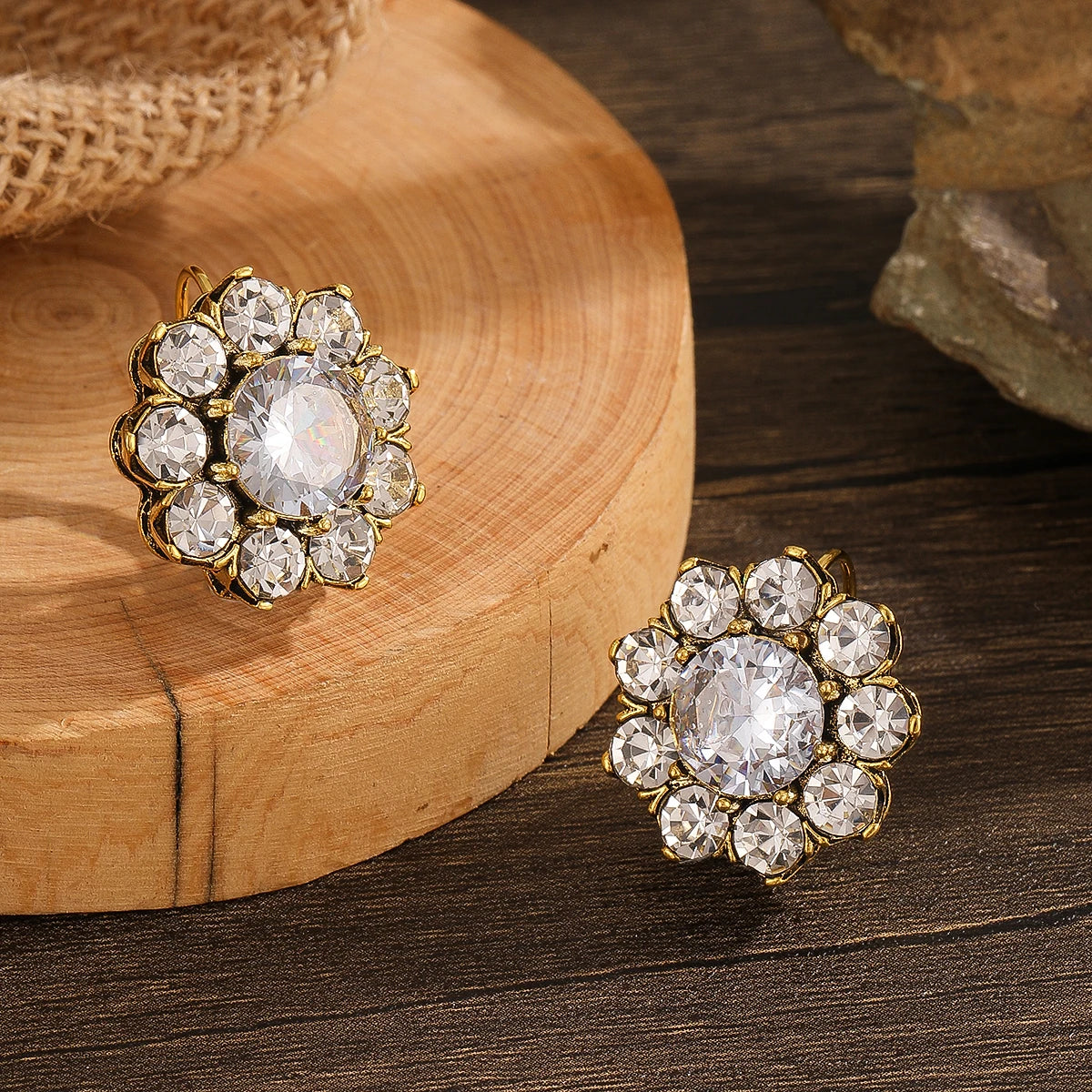 Teardrop Dangle Earrings – Gold-Plated Alloy, Inlaid Natural Stone, Bridal Style