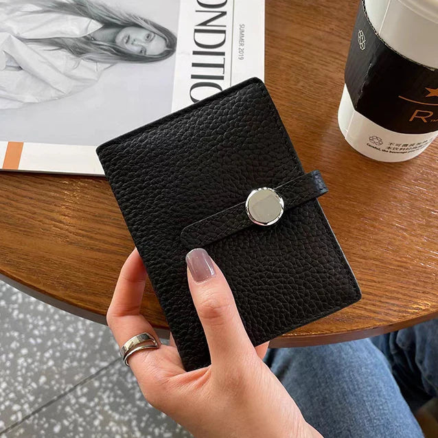 Genuine Leather Women's Wallet – Foldable Card Holder, Zipper Closure, Engraved Letters