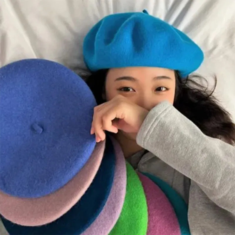 Béret uni en laine mélangée pour femme