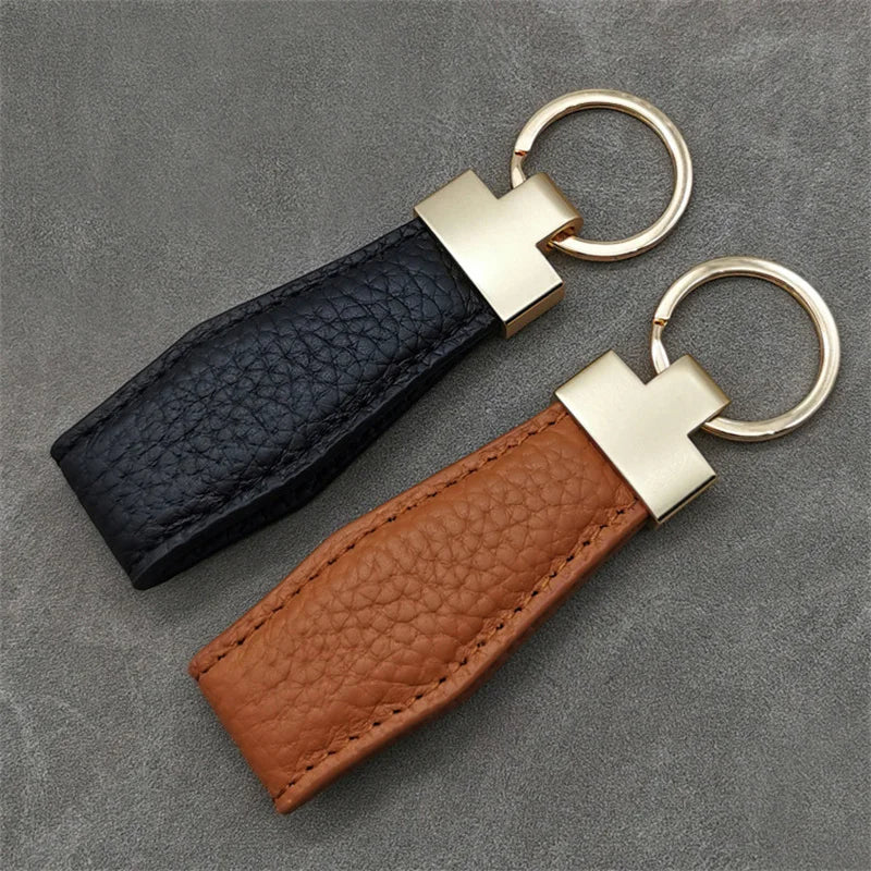 Luxury PU Leather Keychain – Punk Style, Gold Finish, Gift for Men & Women
