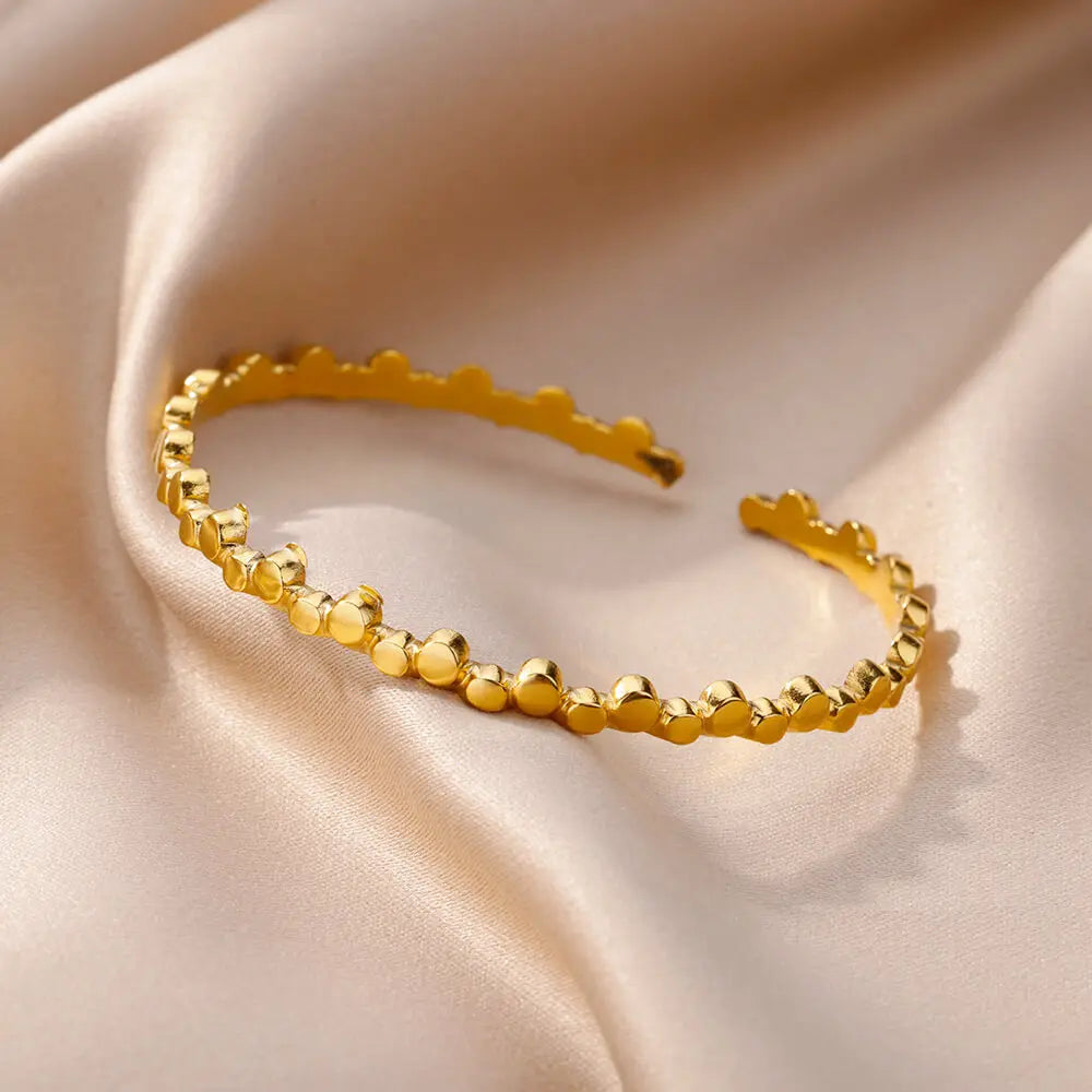 Bracelet Manchette Luxe Doré – Acier Inoxydable, Multicolore, Mariage & Saint-Valentin, Pour Femme