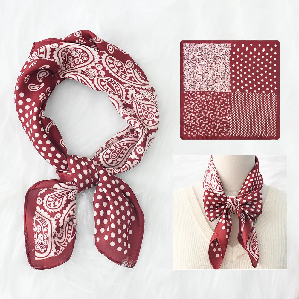 Women’s Square Scarf – Luxury Satin Silk, Elegant Headband & Shawl, 70x70cm