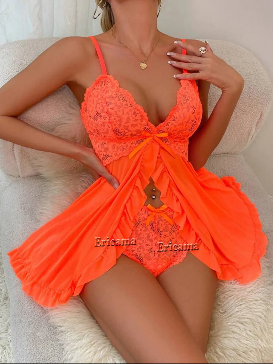 Ensemble Lingerie Sexy – Soutien-Gorge Sans Armature, Bretelles Spaghetti & Body Dentelle