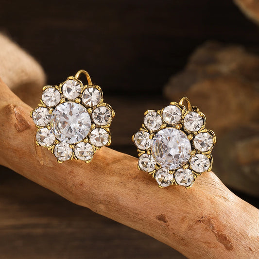 Boucles d'Oreilles Pendantes Goutte d'Eau – Alliage Plaqué Or, Pierre Naturelle Incrustée, Style Nuptial