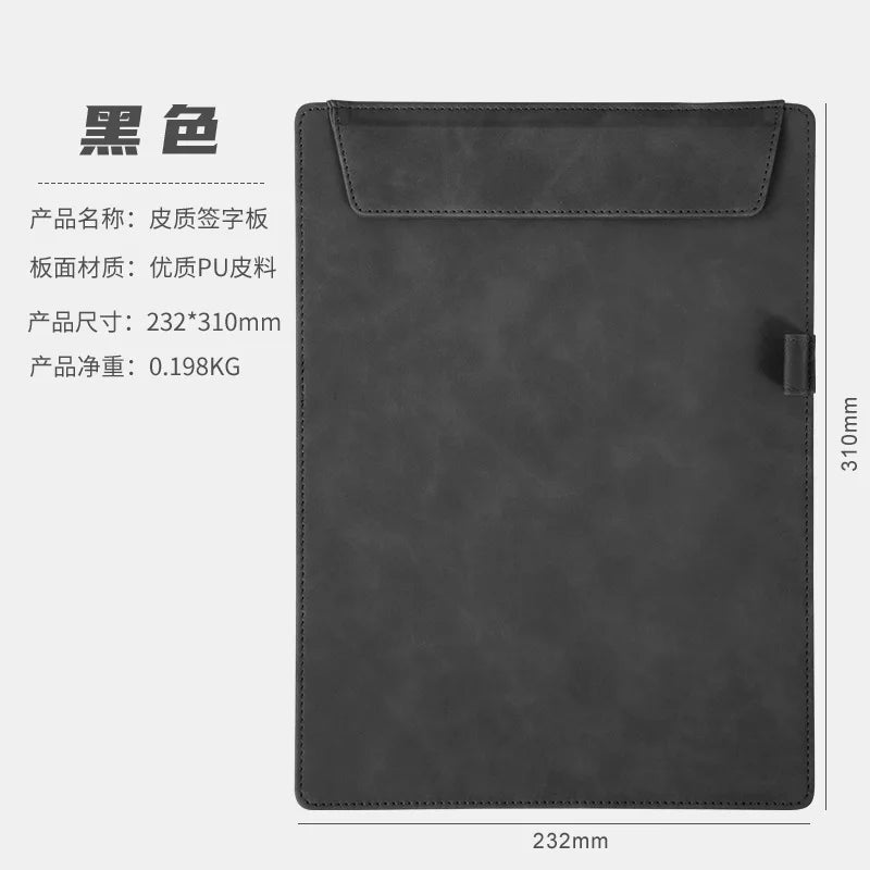 Professional A4 PU leather document holder with clip - Customizable for office and meetings