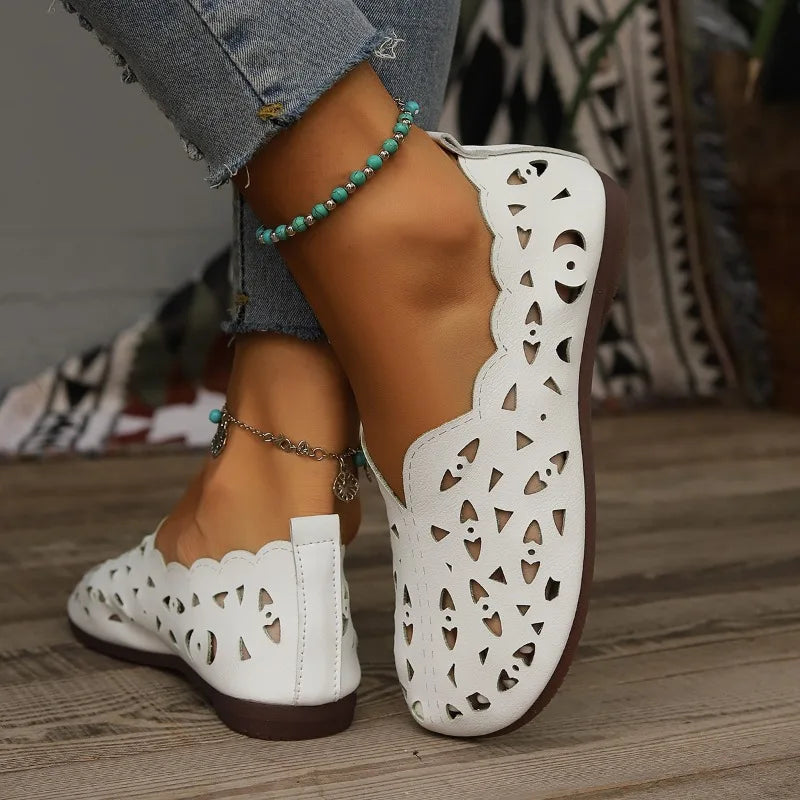 Chaussures Plates Femme en Cuir PU – Bout Pointu Ajouré, Style Mary Janes Élégant