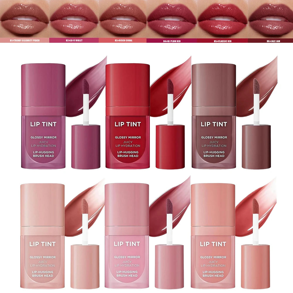 Long-Lasting Glossy Lip Stain – Matte Velvet Texture, Hydrating & Waterproof | 6 Shades