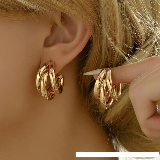 Boucles d'Oreilles Créoles Géométriques – Alliage Plaqué Or, Style Vintage Hip-Hop, Multiples Couleurs