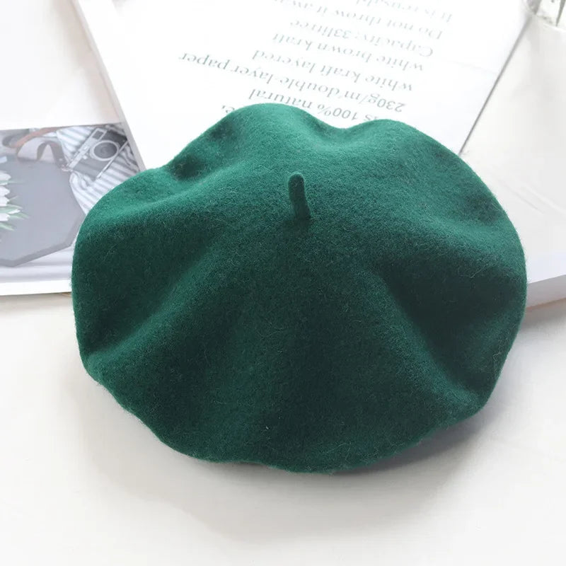 Béret uni en laine mélangée pour femme