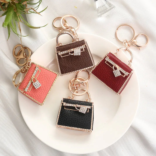 Porte-Clés Mini Sac À Main Femme en Cuir – Cristaux, Bijou Créatif, Cadeau