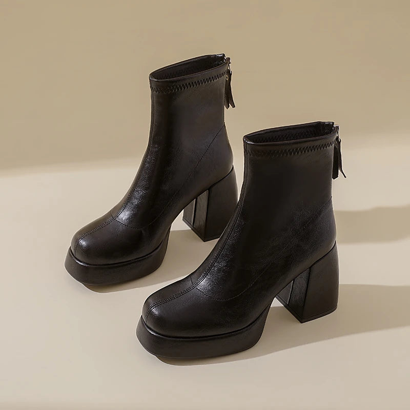 Bottes à enfiler à talon carré pour femme