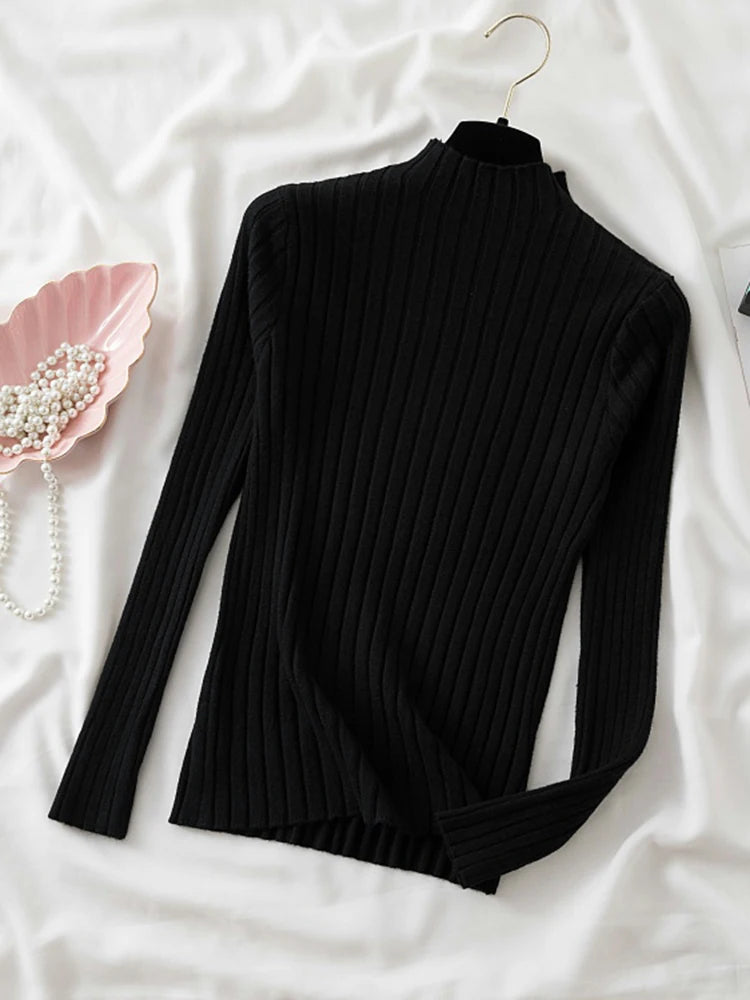 Fitted Ribbed Mock Neck Sweater