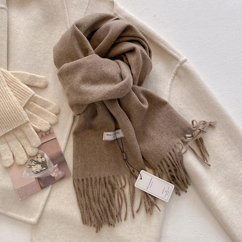 Solid Long Fringed Scarf